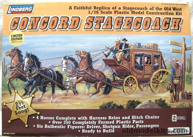 Lindberg 1/16 Concord Stagecoach - Wells Fargo Overland  - With Figures And Horses, 70351 plastic model kit